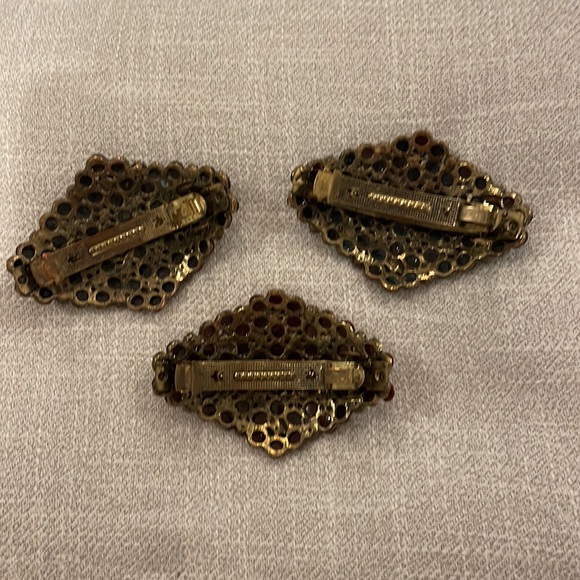 Antique Vintage Set of Three Rhinestone Large Statement Barrettes Hair Clip - Picture 3 of 4